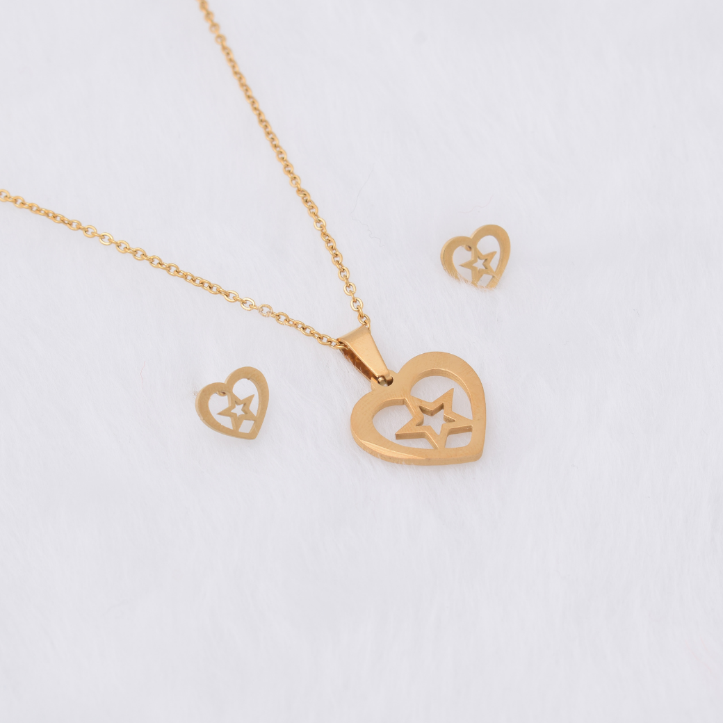 Set collar y aretes - corazones y estrellas