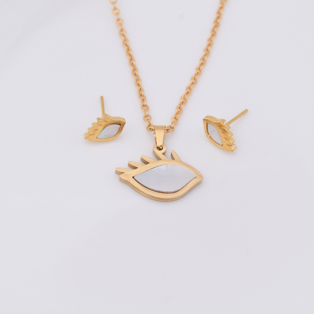 Set collar y aretes - flor nacar
