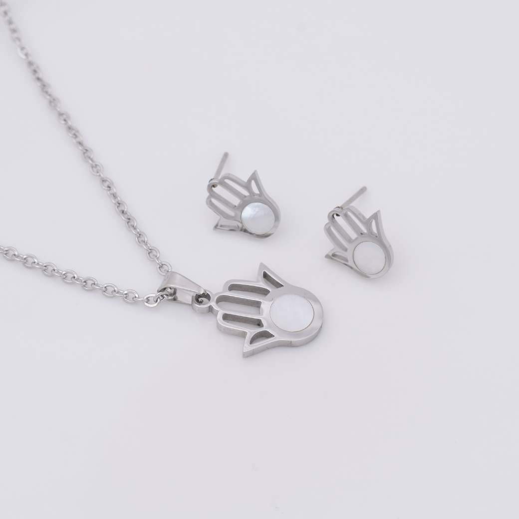 Set collar y aretes - ojo turco mano