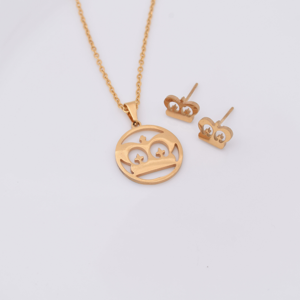 Set collar y aretes - corona dorada
