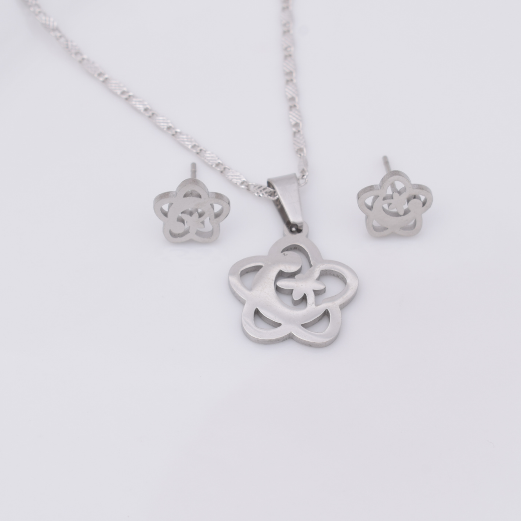 Set collar y aretes - loto plateado
