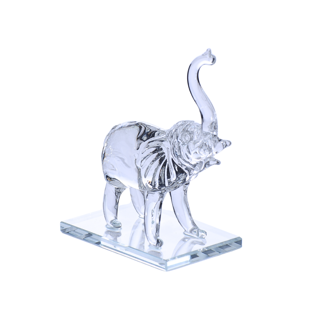 Elefante de Vidrio sobre Base Cuadrada