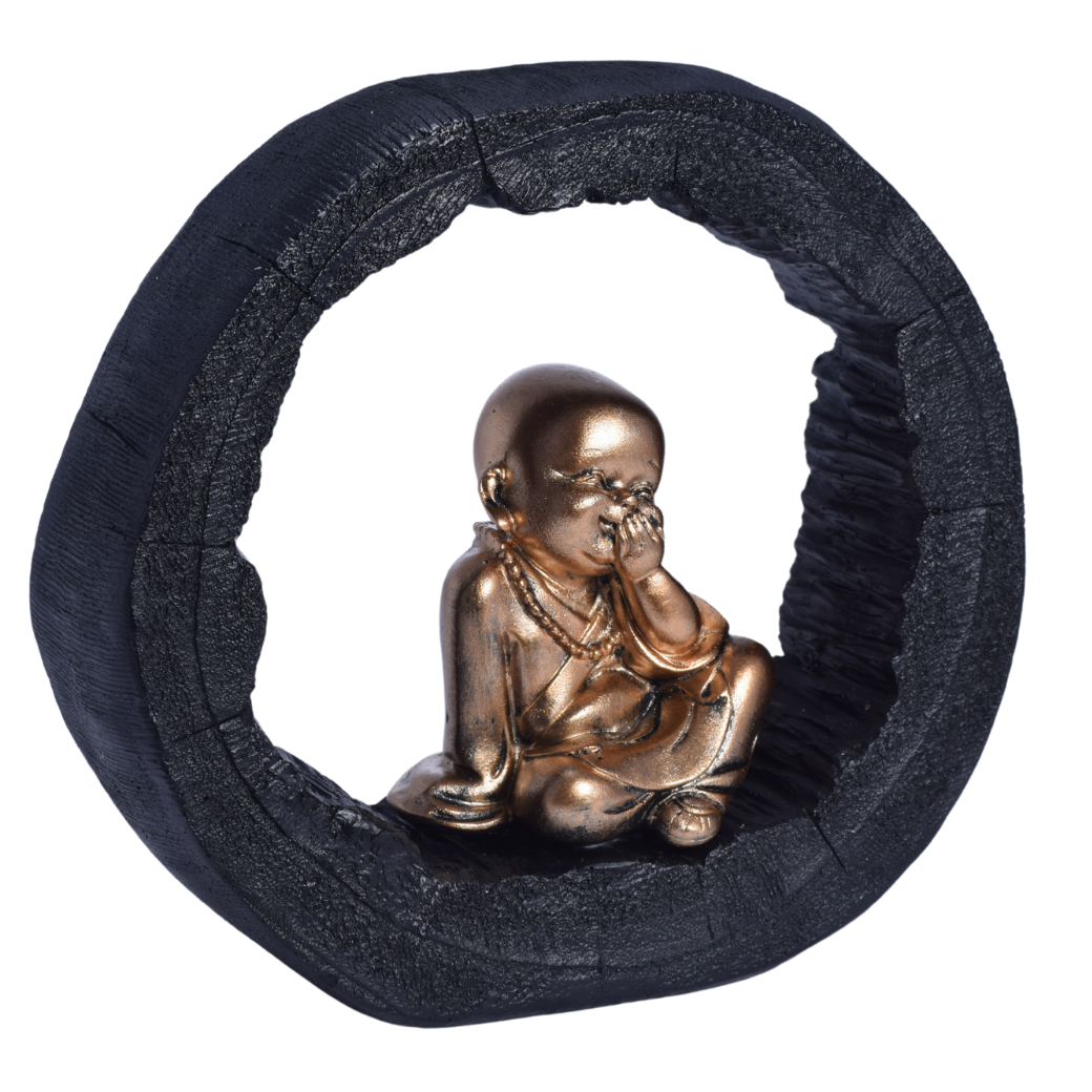 Figura de Monje Dorado en Marco Circular