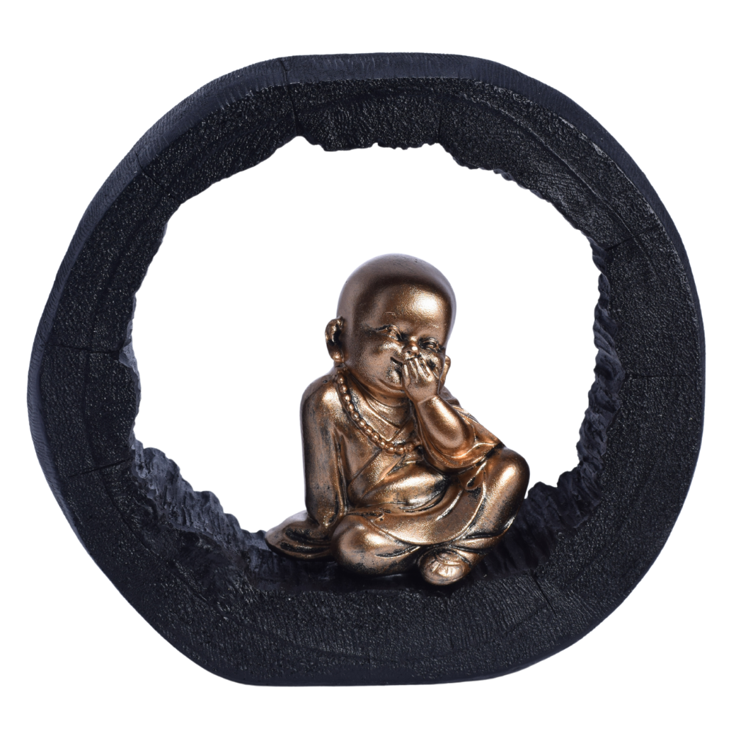 Figura de Monje Dorado en Marco Circular