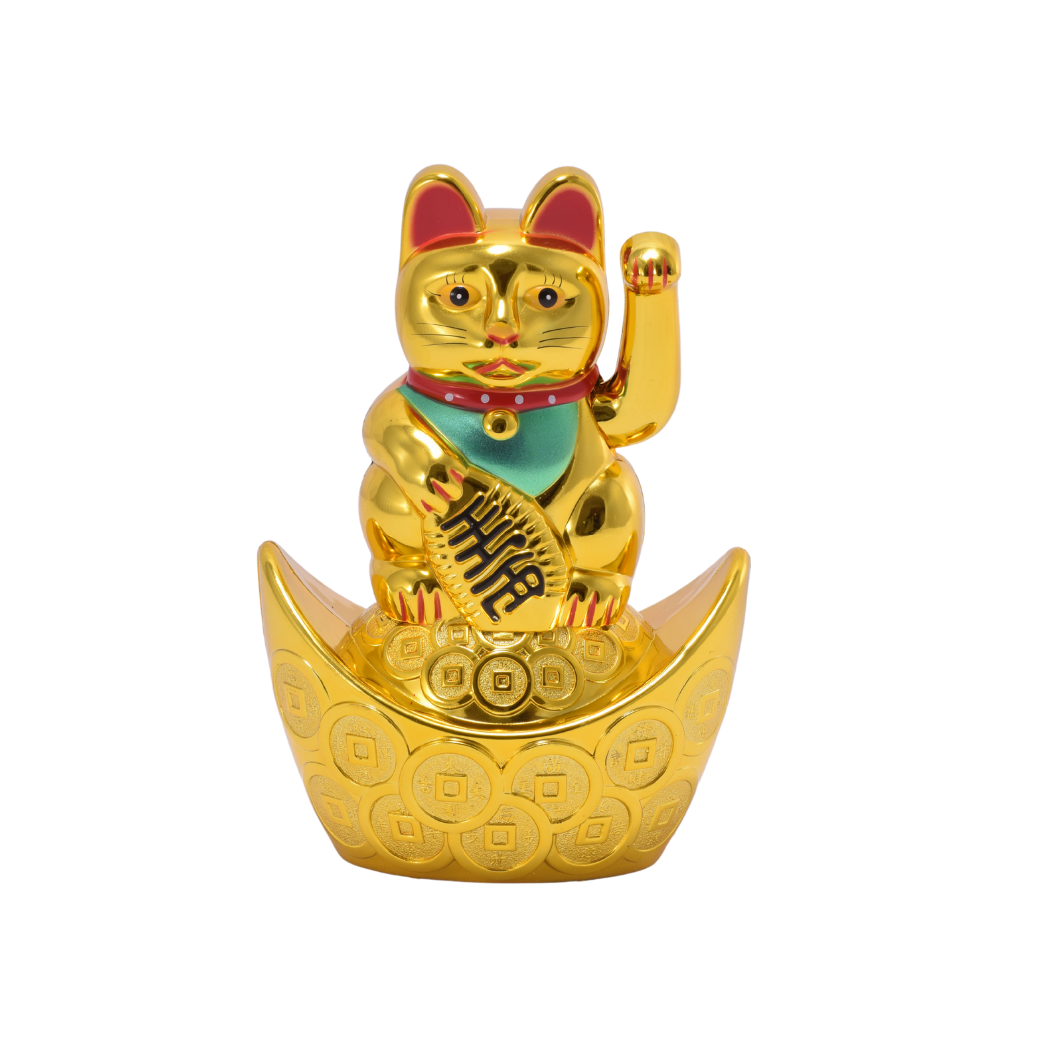 Gato de la Suerte Dorado sobre Lingote