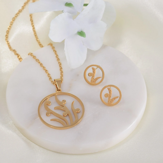 Set collar y aretes - flores