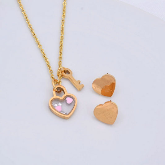 Set collar y aretes - llave del corazón