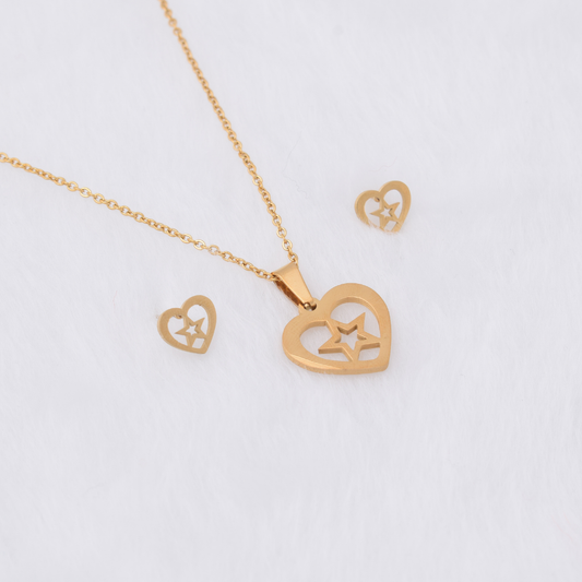 Set collar y aretes - corazones y estrellas