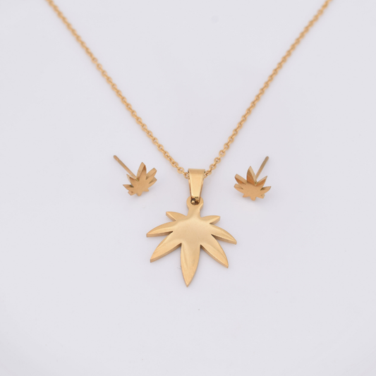 Set collar y aretes - cannabis