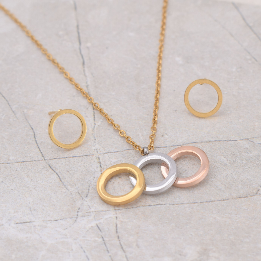 Set collar y aretes - aros dorados