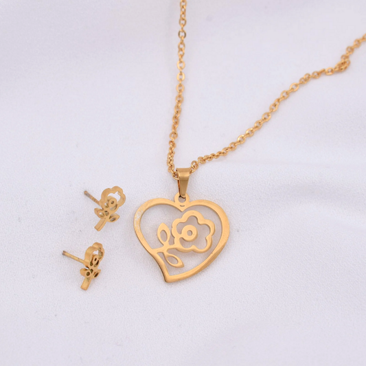 Set collar y aretes - flor primavera