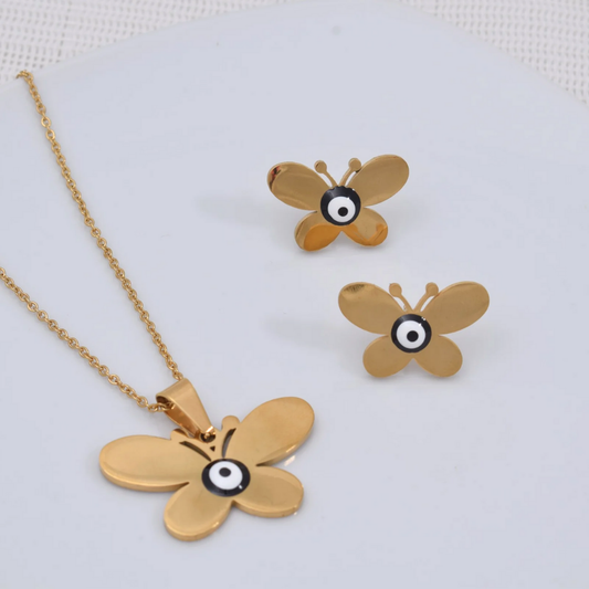 Set collar y aretes  - mariposa ojo turco