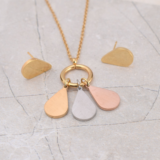 Set collar y aretes - gotas de lluvia