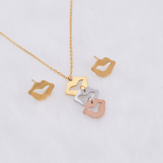 Set collar y aretes - círculo 3 besos