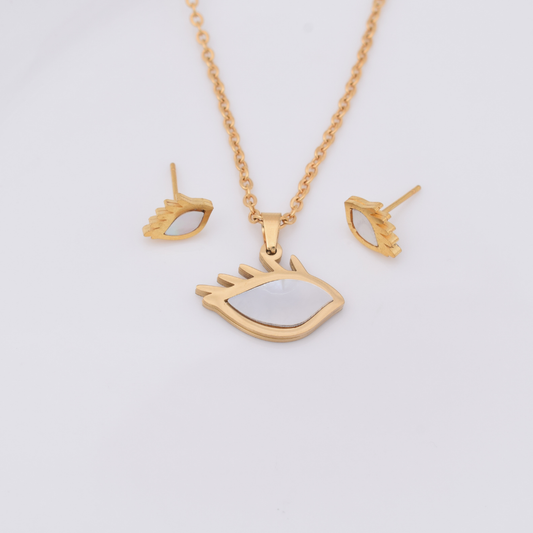 Set collar y aretes - flor nacar
