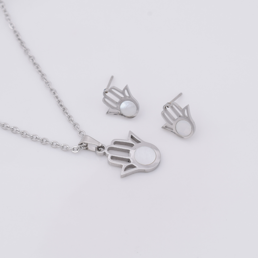 Set collar y aretes - ojo turco mano