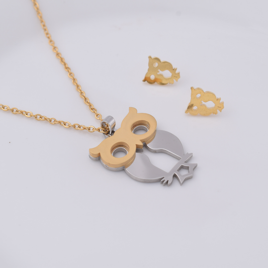 Set collar y aretes - buho plateado
