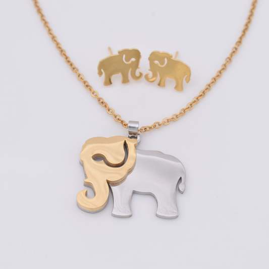 Set collar y aretes - elefante plateado