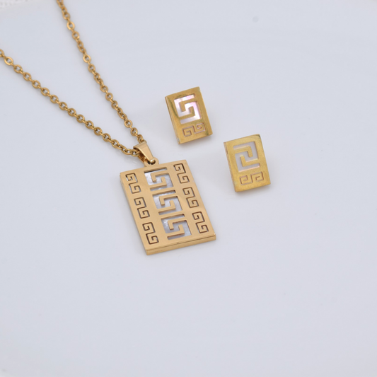 Set collar y aretes - lineas y nacar