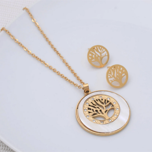 Set collar y aretes árbol de la vida nacar