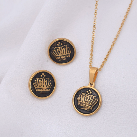 Set collar y aretes -coronas negras