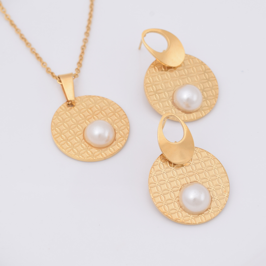 Set collar y aretes -aros y perlas