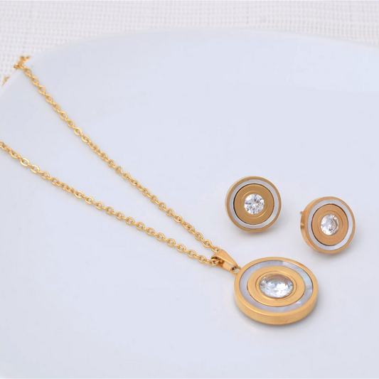 Set collar y aretes - brillos y nacar