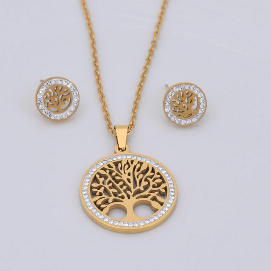 Set collar y aretes - árbol de la vida brillos