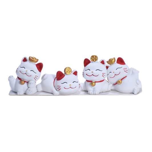 Set de 4 Gatos de la Suerte Blanco