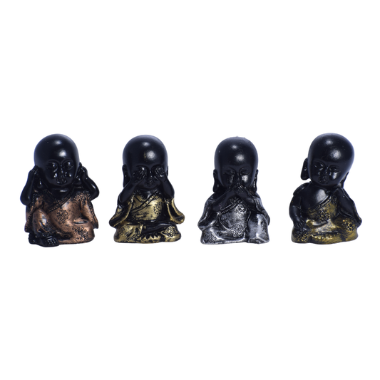 Set de 4 Monjes Budistas Dorado-Negro