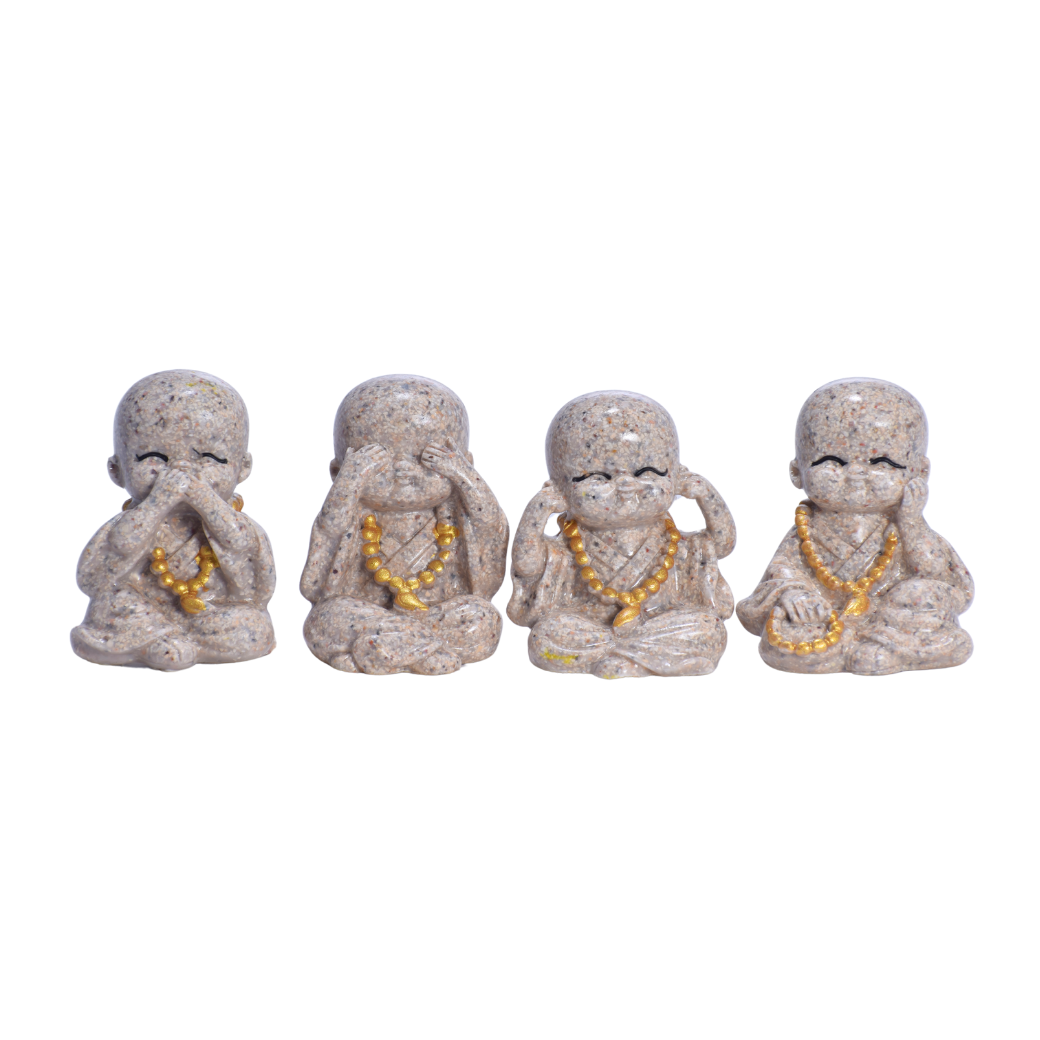 Set de 4 Monjes Arena con Japa Mala Dorado