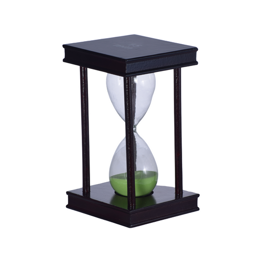 Reloj de Arena de Madera Oscura con Arena Verde
