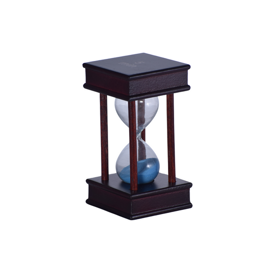 Mini Reloj de Arena de Madera Oscura con Arena Azul