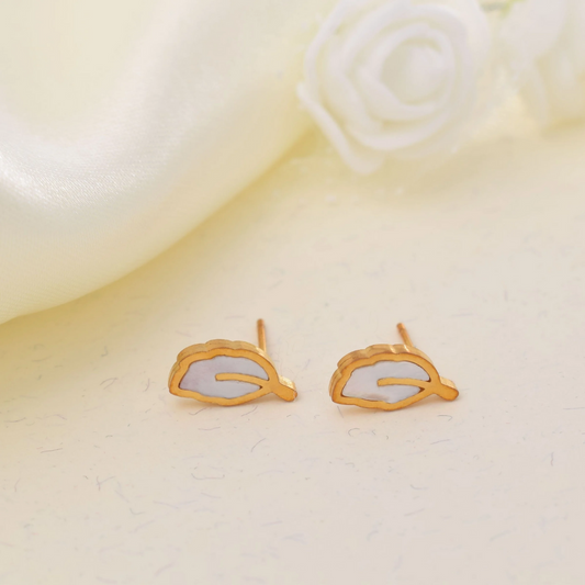 Arete mini - hojas doradas y nácar