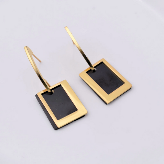 Aretes Dorado y negro - cuadros
