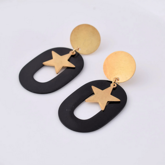 Aretes Dorado y negro - estrellas