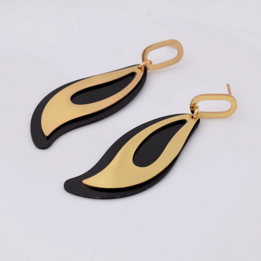 Aretes Dorado y negro - hojas