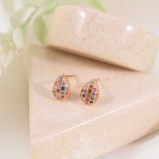 Aretes mini - gotas multicolor strass