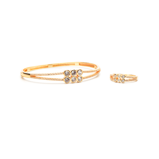 Set pulsera y anillo brillos dorados